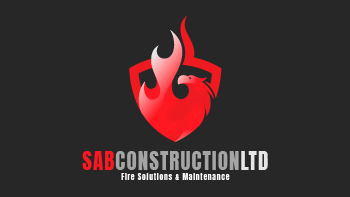 SAB Construction LTD logo featuring a stylized phoenix and shield design emphasizing fire solutions and maintenance 2 safety services and construction